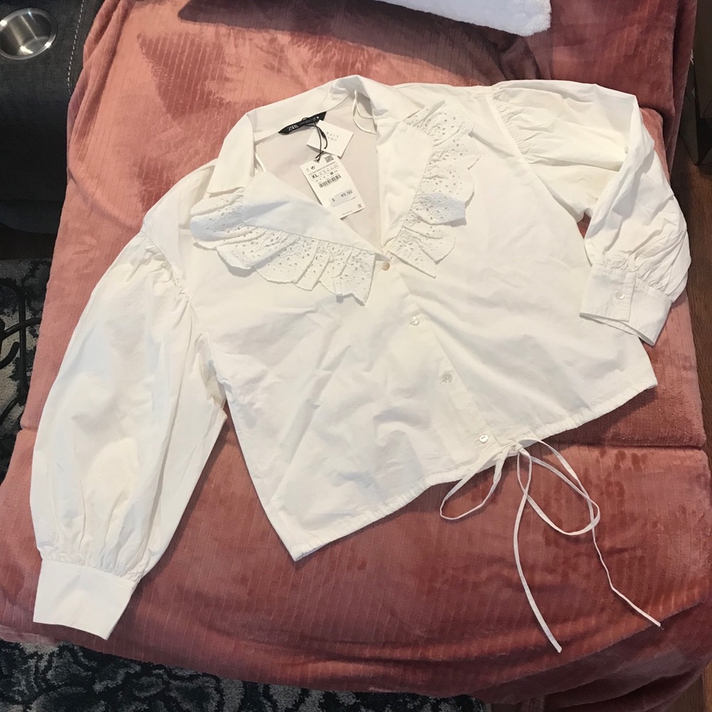 ZARA BLOUSE COTTON DRAWSTRING BOTTOM